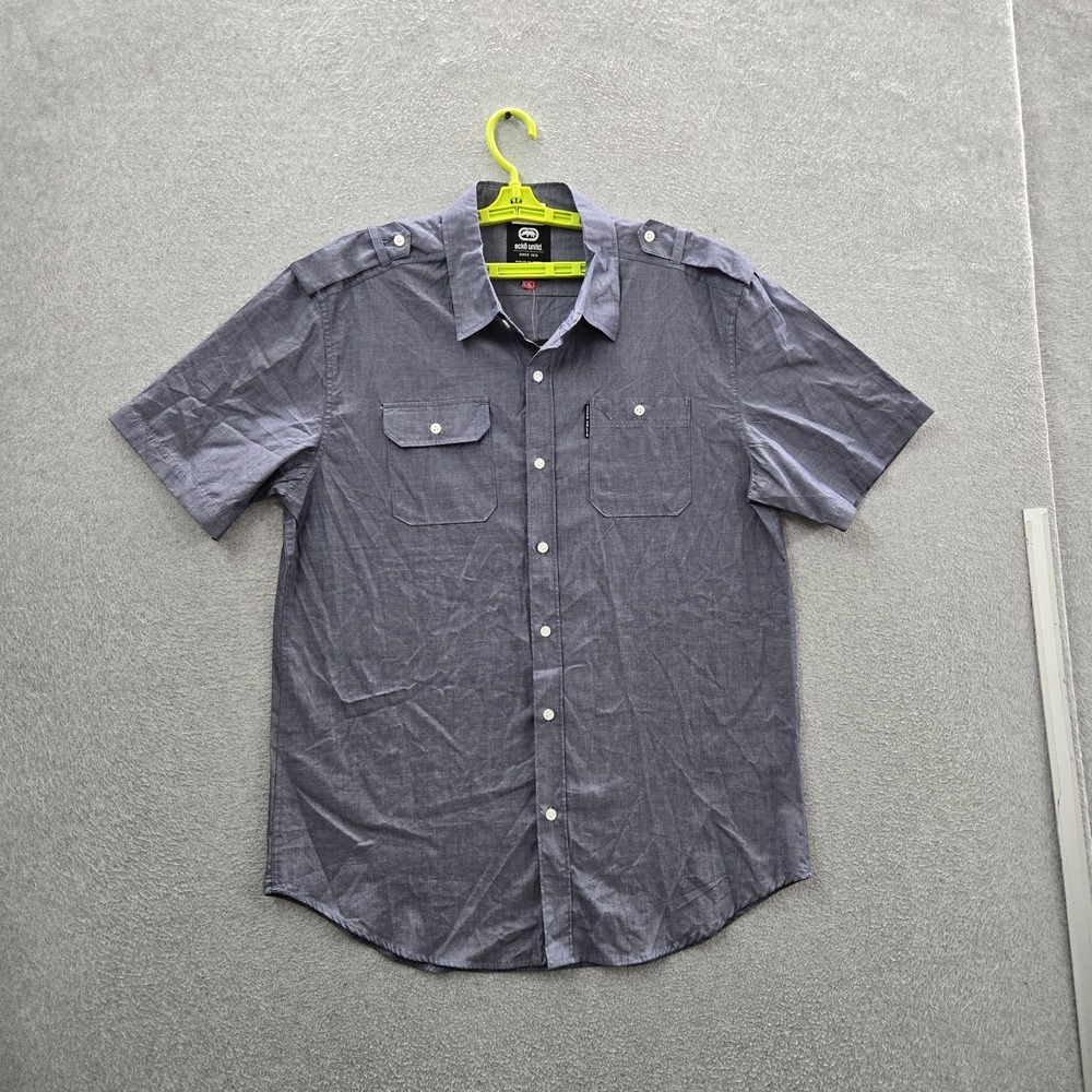 Ecko Unltd. Men Button Up Shirt XL Gray Short Sleeve Logo Work NWT
